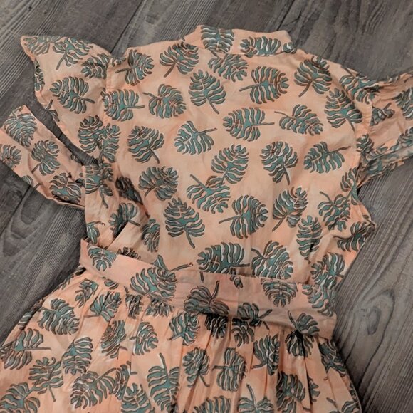 Victoria Dunn Women's Flutter Sleeve Romantic Cotton Maxi Dress in Monstera XS - Picture 6 of 7